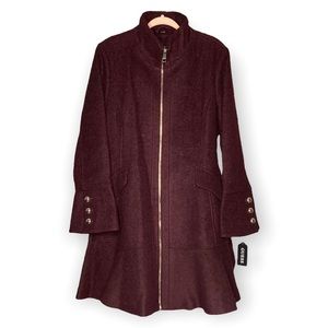 🧨1 LEFT🧨 GUESS M Wine Tailored Flare Wool Coat Jacket Buttoned Cuff Winter